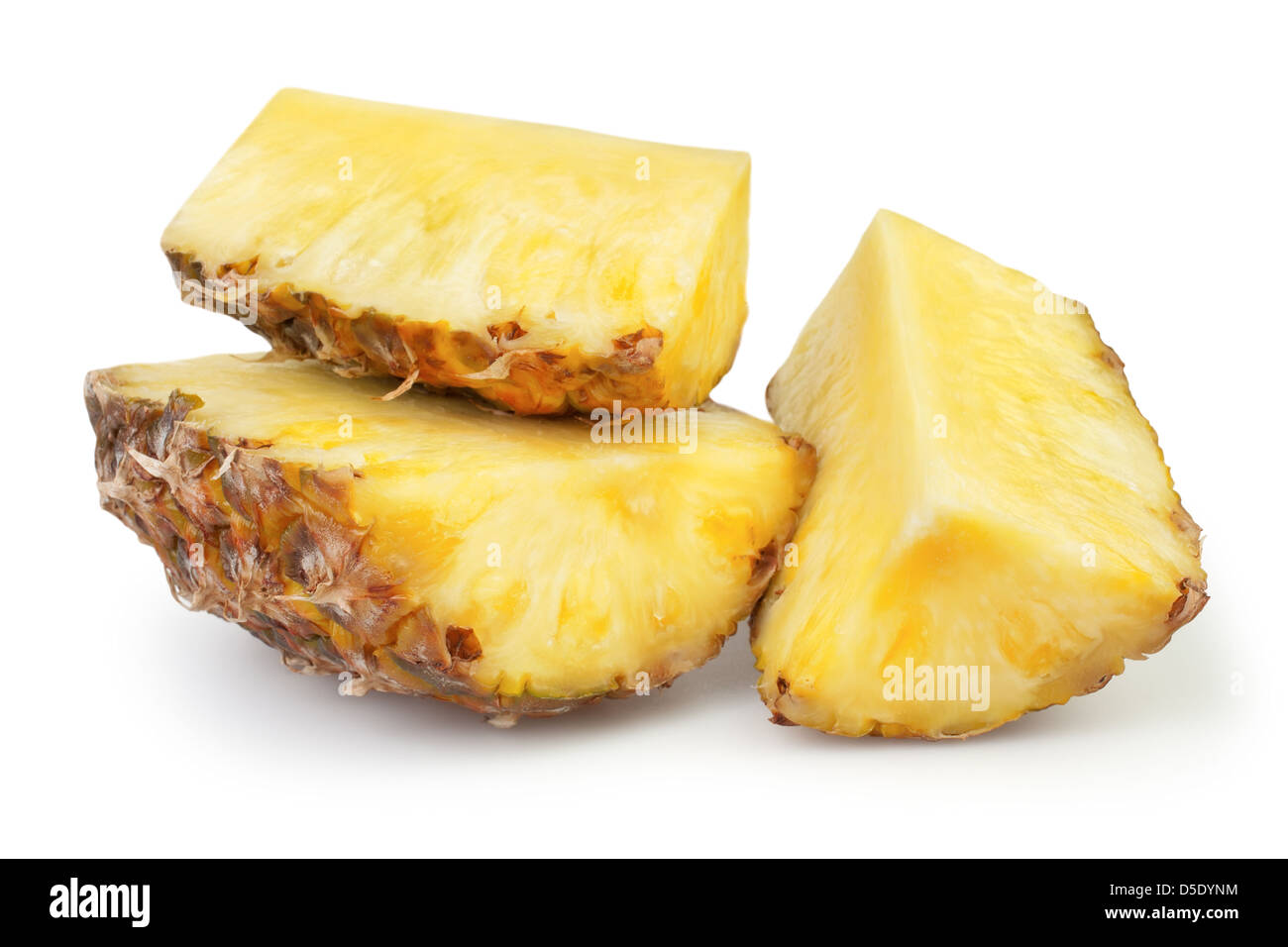 Ananas Stücke groß auf weißem Hintergrund Stockfoto