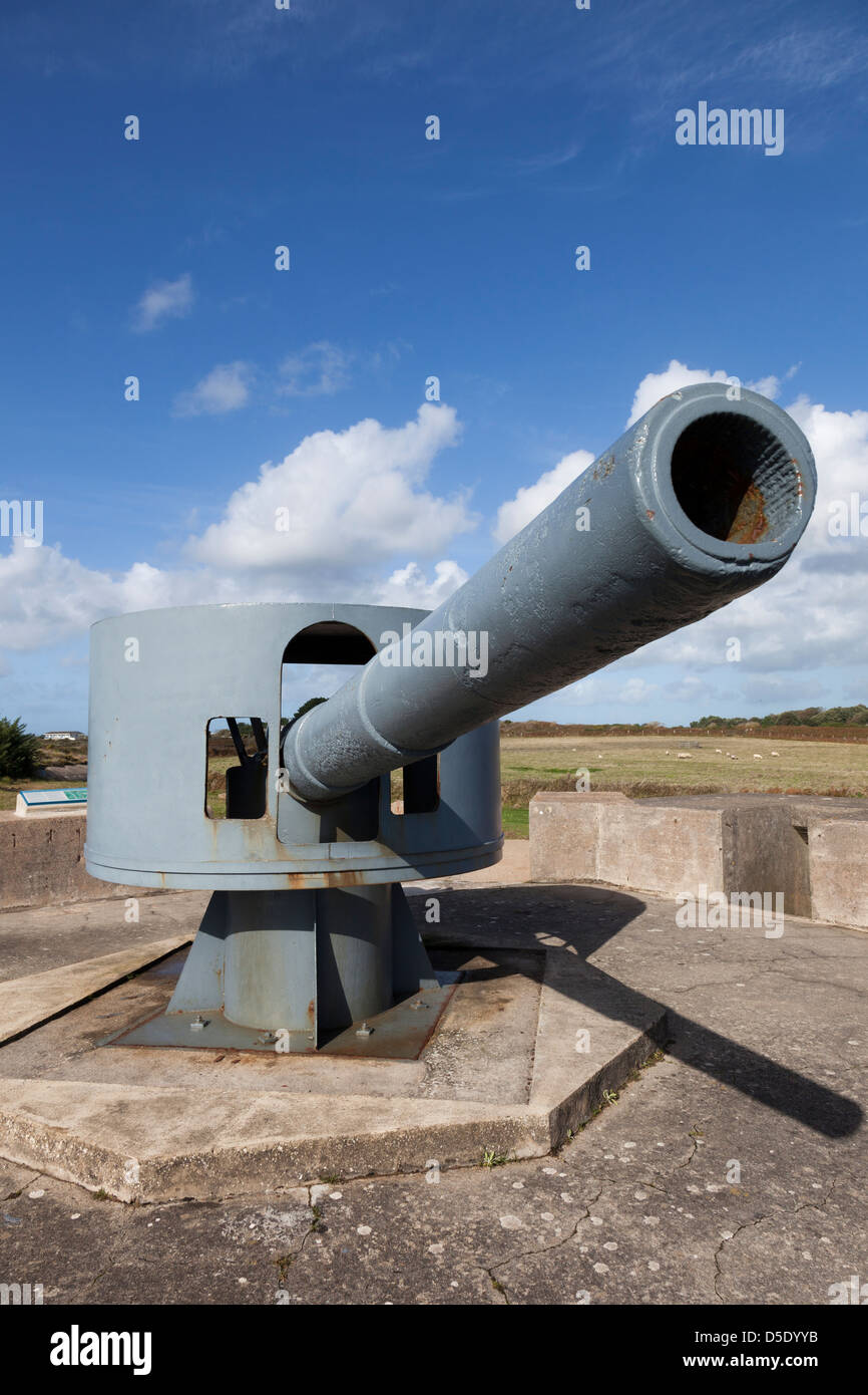 Batterie Lothringen Nr. 1 Pistole konserviert am Mont Noir, Jersey, Kanalinseln, Großbritannien Stockfoto
