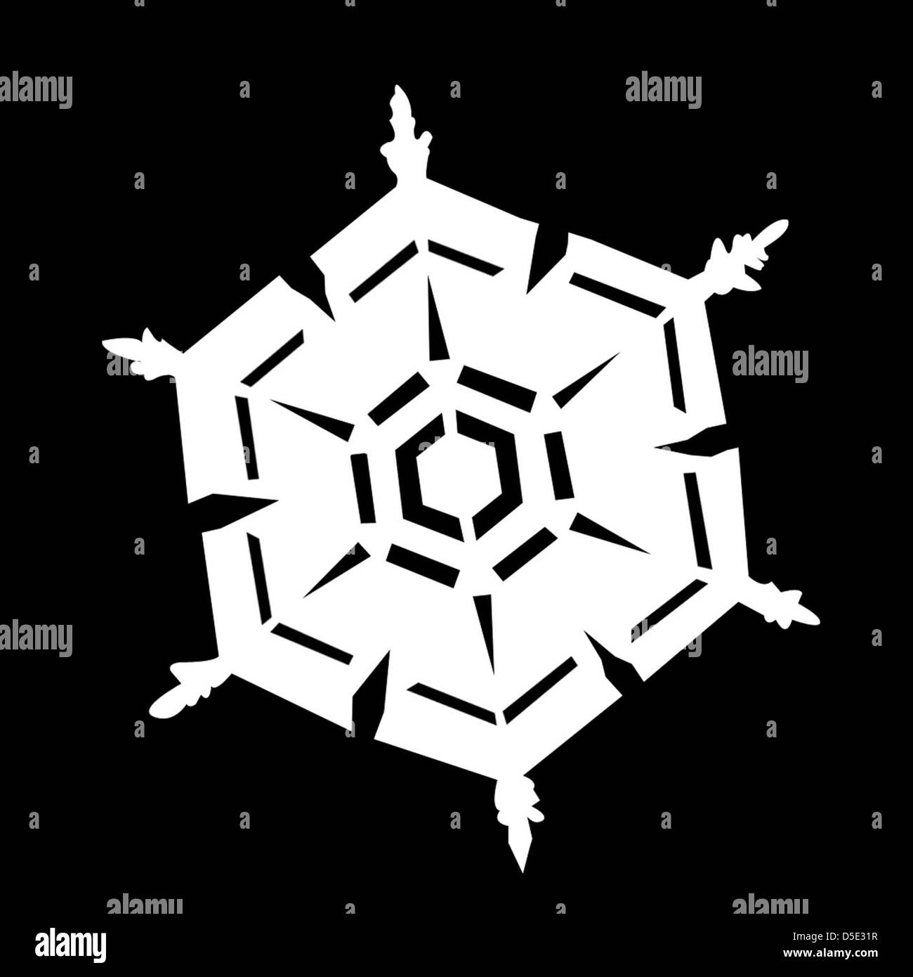 Eine Bastelvorlage aus Wilson A. Bentleys Snowflake-Studie, gehalten von der Smithsonian Institution. Bentley, bekannt für seine Pionierarbeit in der Fotografie von Schneeflocken, erstellte detaillierte Vorlagen für die Analyse von Schneeflockenstrukturen. Stockfoto