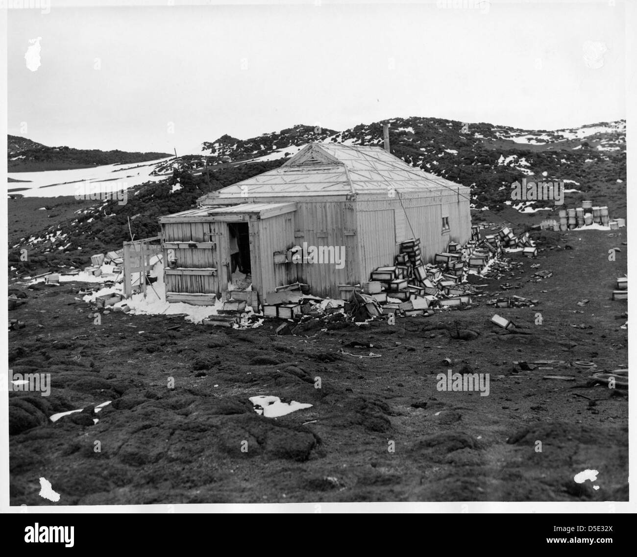 Gebäude der Expedition in der Antarktis Stockfoto