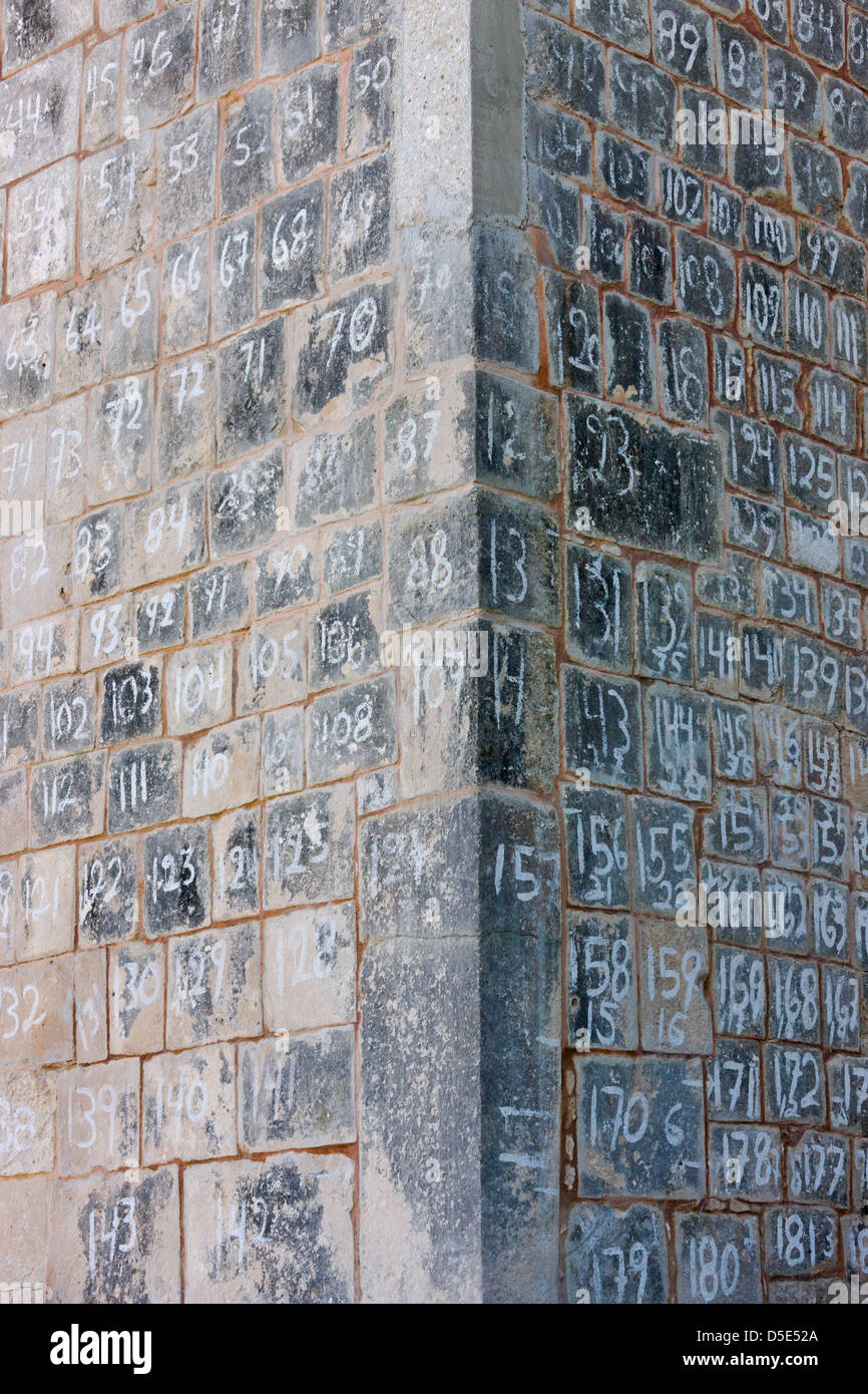 Nahaufnahme des großen Ballspielplatz, Chichen Itza, Yucatan, Mexiko Stockfoto