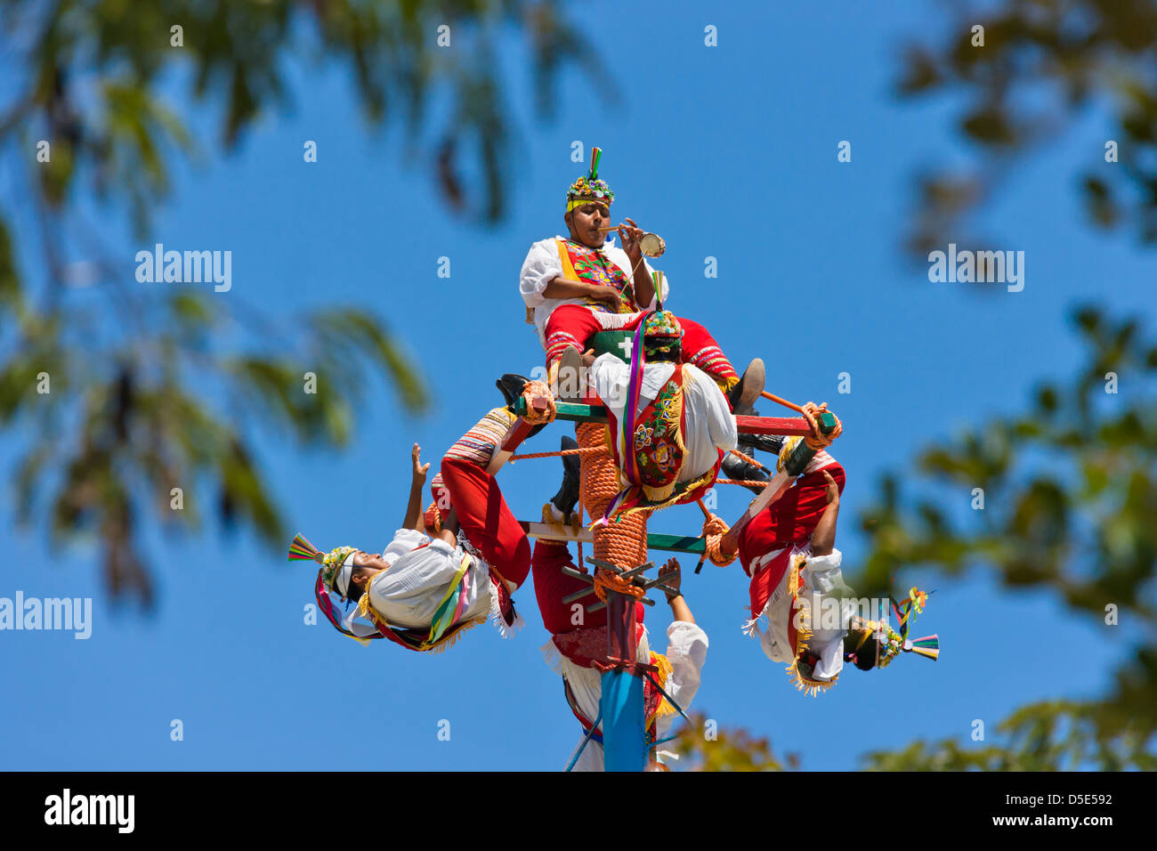 Papantla fliegen Männer Tanz-Performance, Mexiko Stockfoto