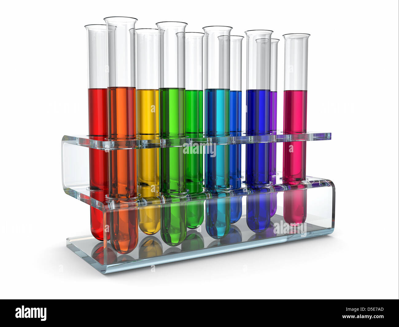 Wissenschaftliche Forschung. Glas-Reagenzgläser mit Reagenz. 3D Stockfoto