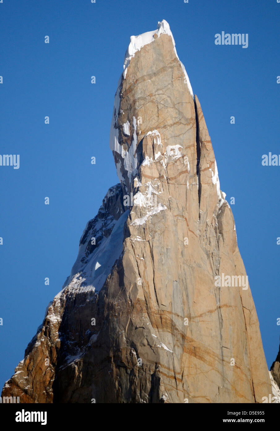 Die Spitze der Granit Turm des Cerro Torre. Nationalpark Los Glaciares.  El Chaltén, Argentinien. Stockfoto