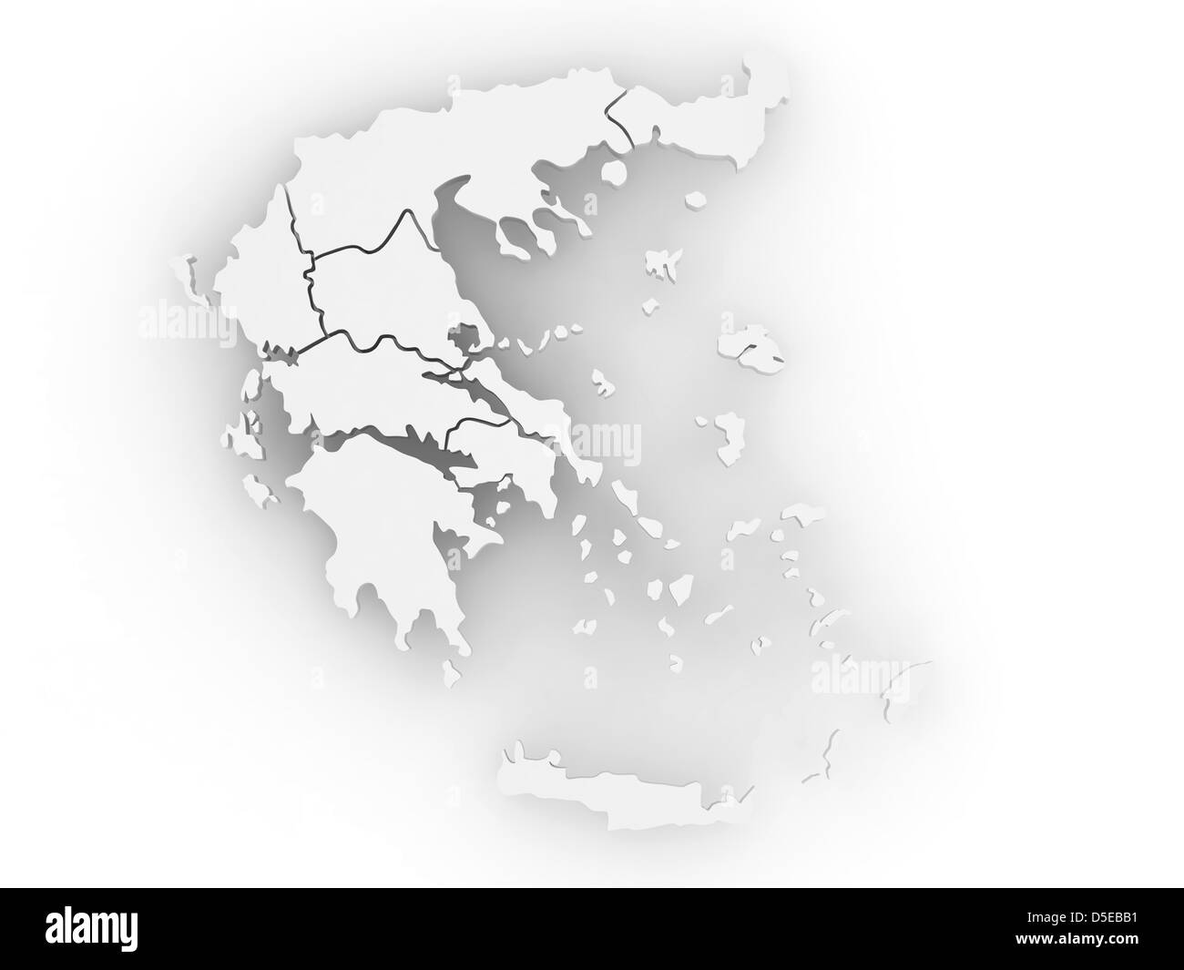 Dreidimensionale Karte von Griechenland auf weißem Hintergrund isoliert. 3D Stockfoto Dreidimensionale Karte von Griechenland auf weißem Hintergrund isoliert. 3D Stockfoto