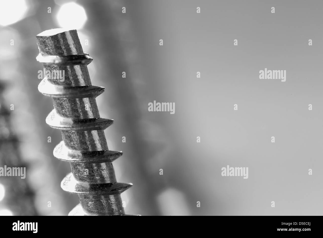 schwarzen und weißen Hintergrund mit Closeup Holzschraube und leeren Raum für text Stockfoto