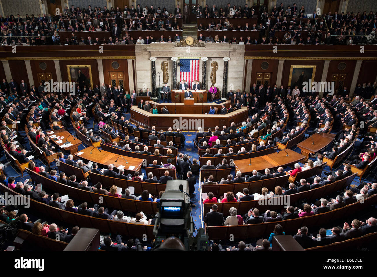 US-Präsident Barack Obama liefert die Rede zur Lage der Union zu einer gemeinsamen Sitzung des Kongresses auf dem Kapitol in Washington. Stockfoto