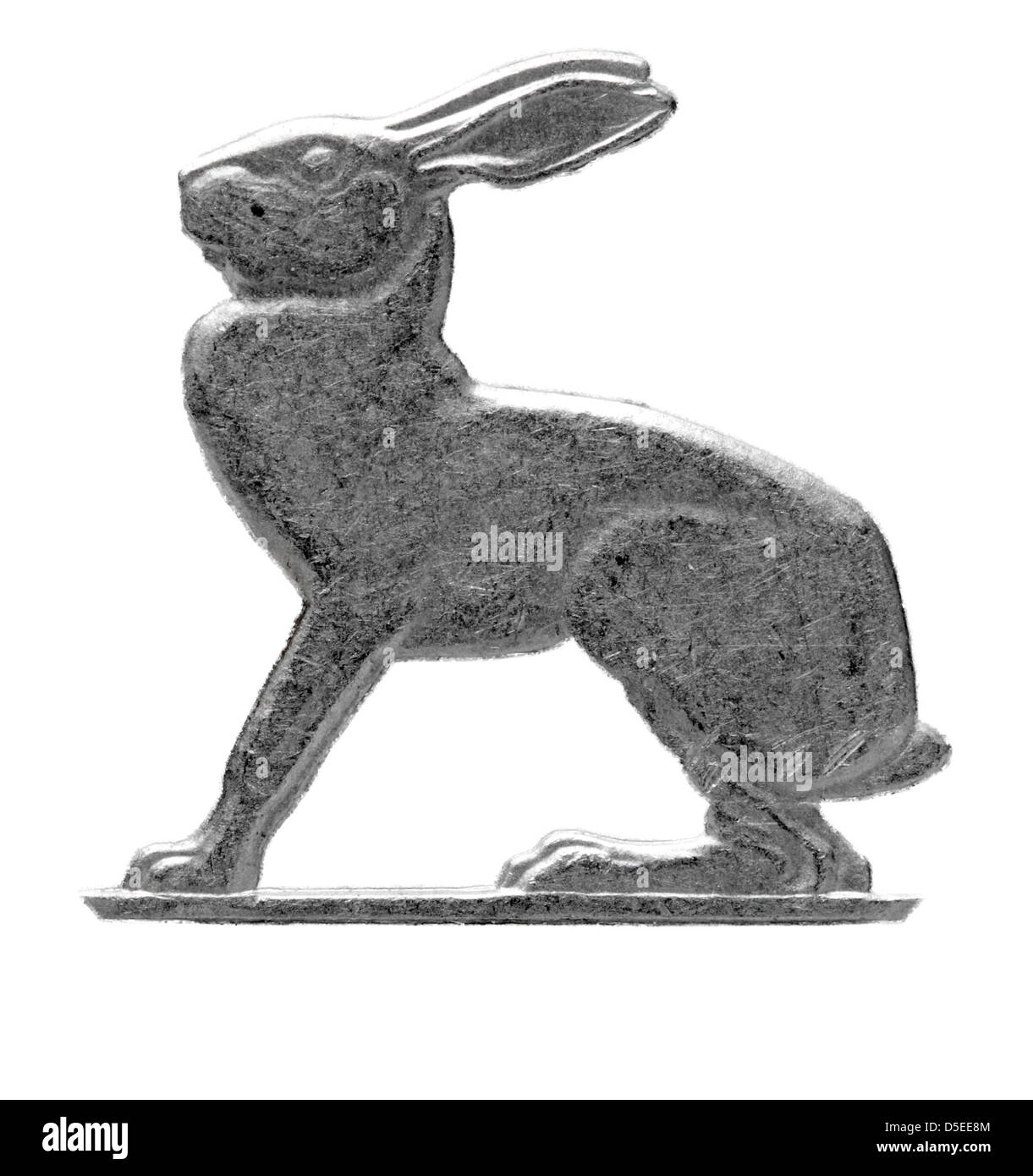 Hase aus 3 Pence Münze, Hase, Irland, 1956, auf weißem Hintergrund Stockfoto