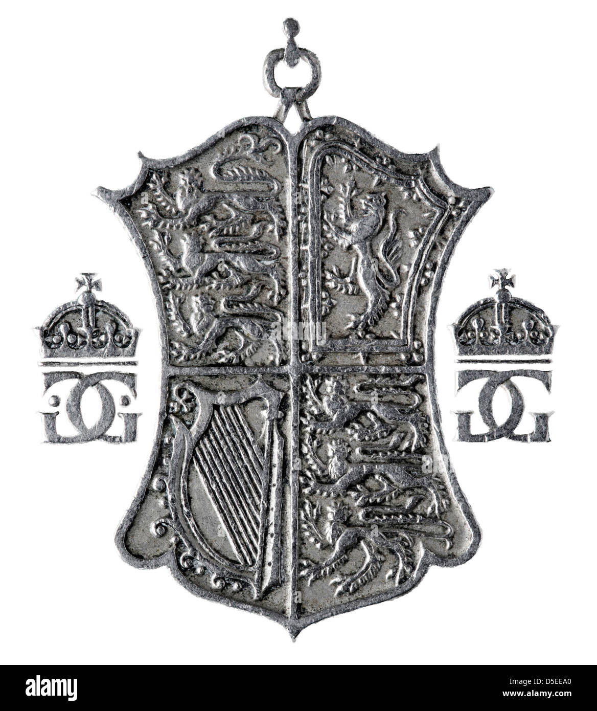 Geviertelte Schild aus halbe Krone Münze, UK, 1949, auf weißem Hintergrund Stockfoto