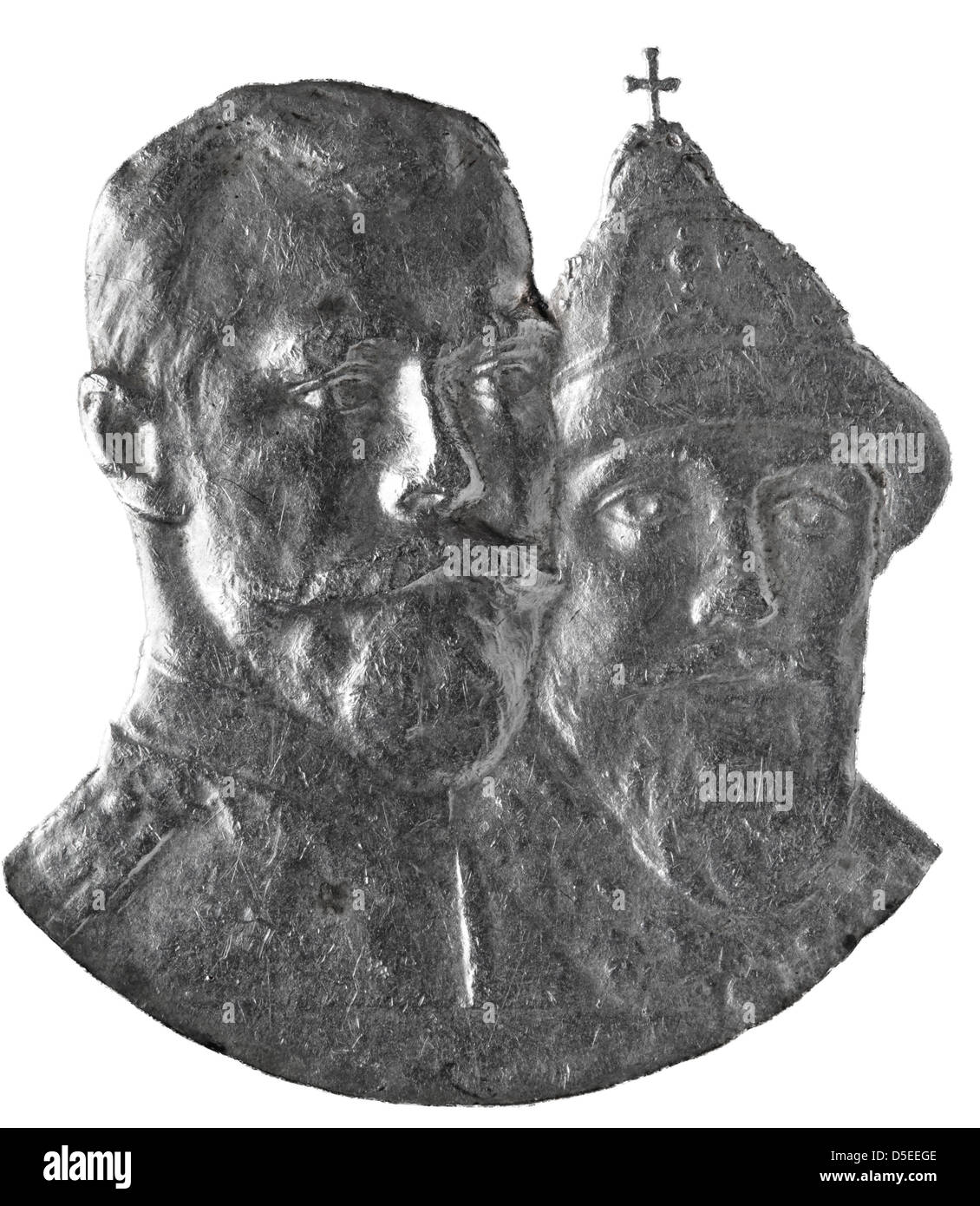 Mikhail Romanov und Nicholas II, 1 Rubel Silber Münze, 300. Jubiläum der Romanow-Dynastie, Russland, 1913, auf weißem Hintergrund Stockfoto