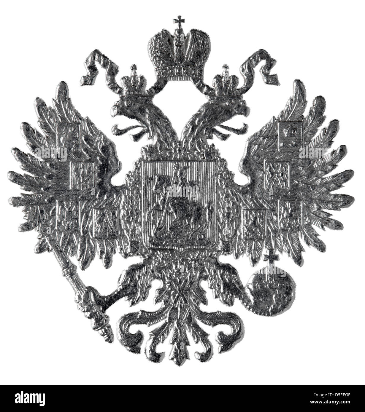 Russische Wappen, Imperial eagle von 1 Rubel Silber Münze, Russland, 1913, auf weißem Hintergrund Stockfoto
