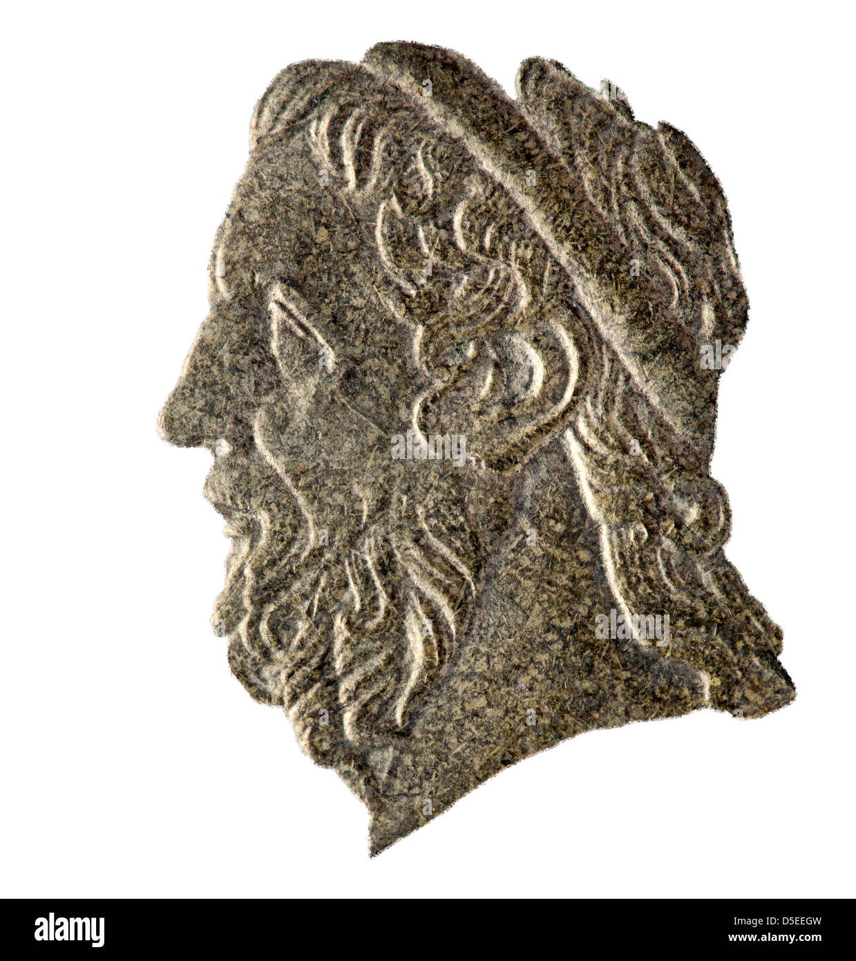 Porträt von Homer aus 50 Drachmes Medaille, Homer, Griechenland, 1990, auf weißem Hintergrund Stockfoto