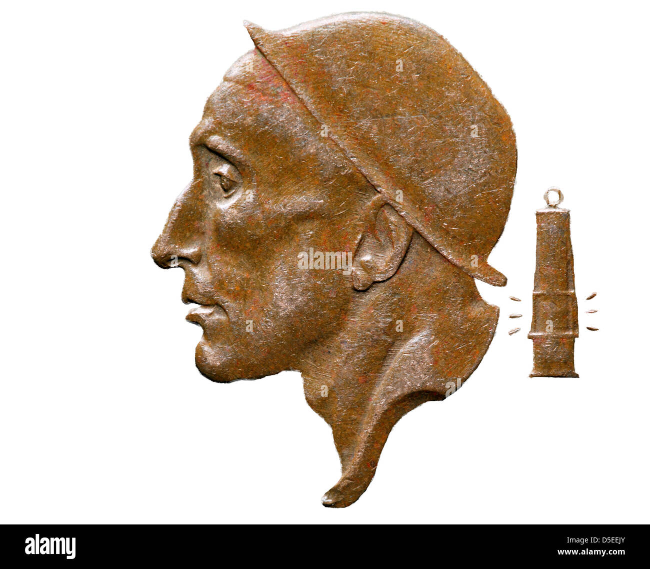 Bergarbeiter aus 20 Rappen Münze, Belgien, 1954, auf weißem Hintergrund Stockfoto