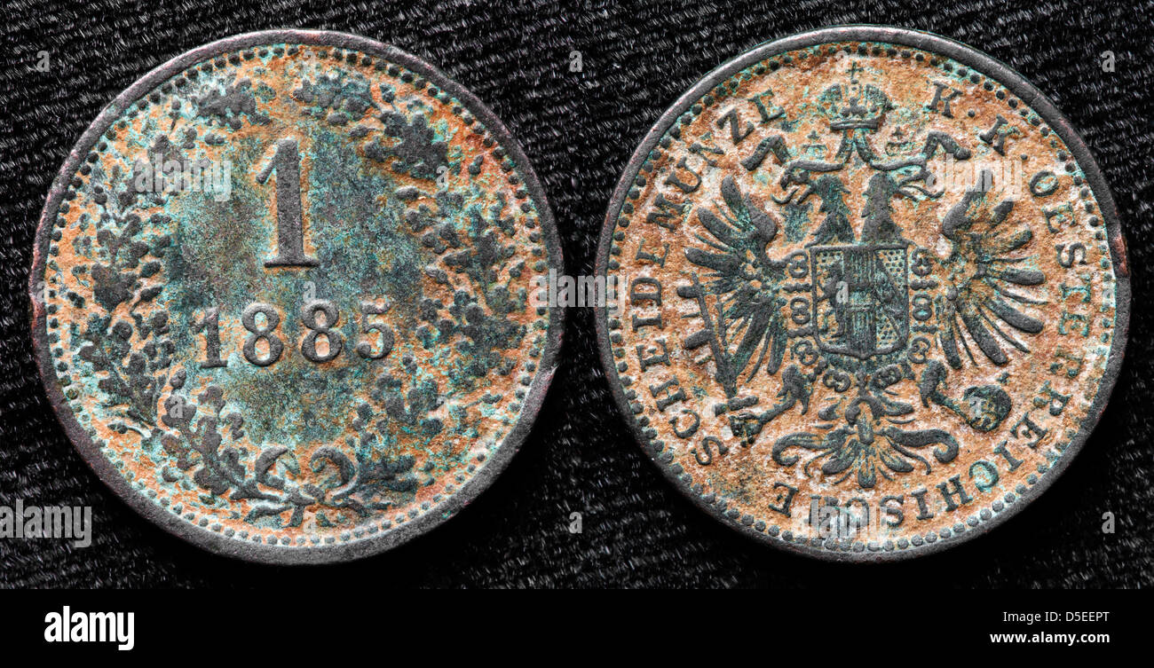 1 Heller-Münze, Österreich, 1885 Stockfoto
