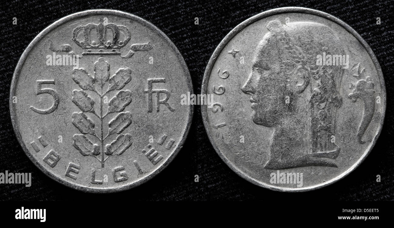5-Franc-Münze, Belgien, 1966 Stockfoto