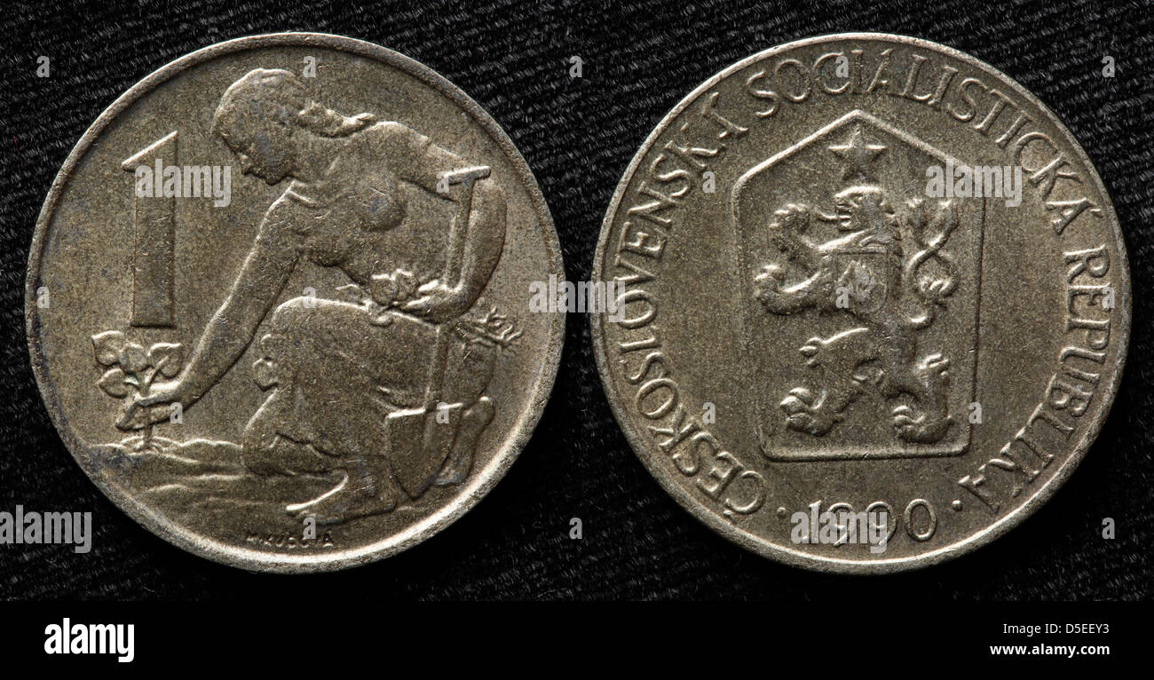 1 Krone-Münze, Tschechoslowakei, 1990 Stockfoto