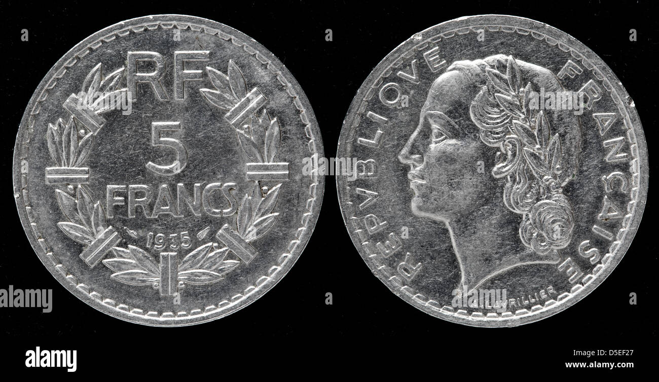 5-Franc-Münze, Frankreich, 1935 Stockfoto