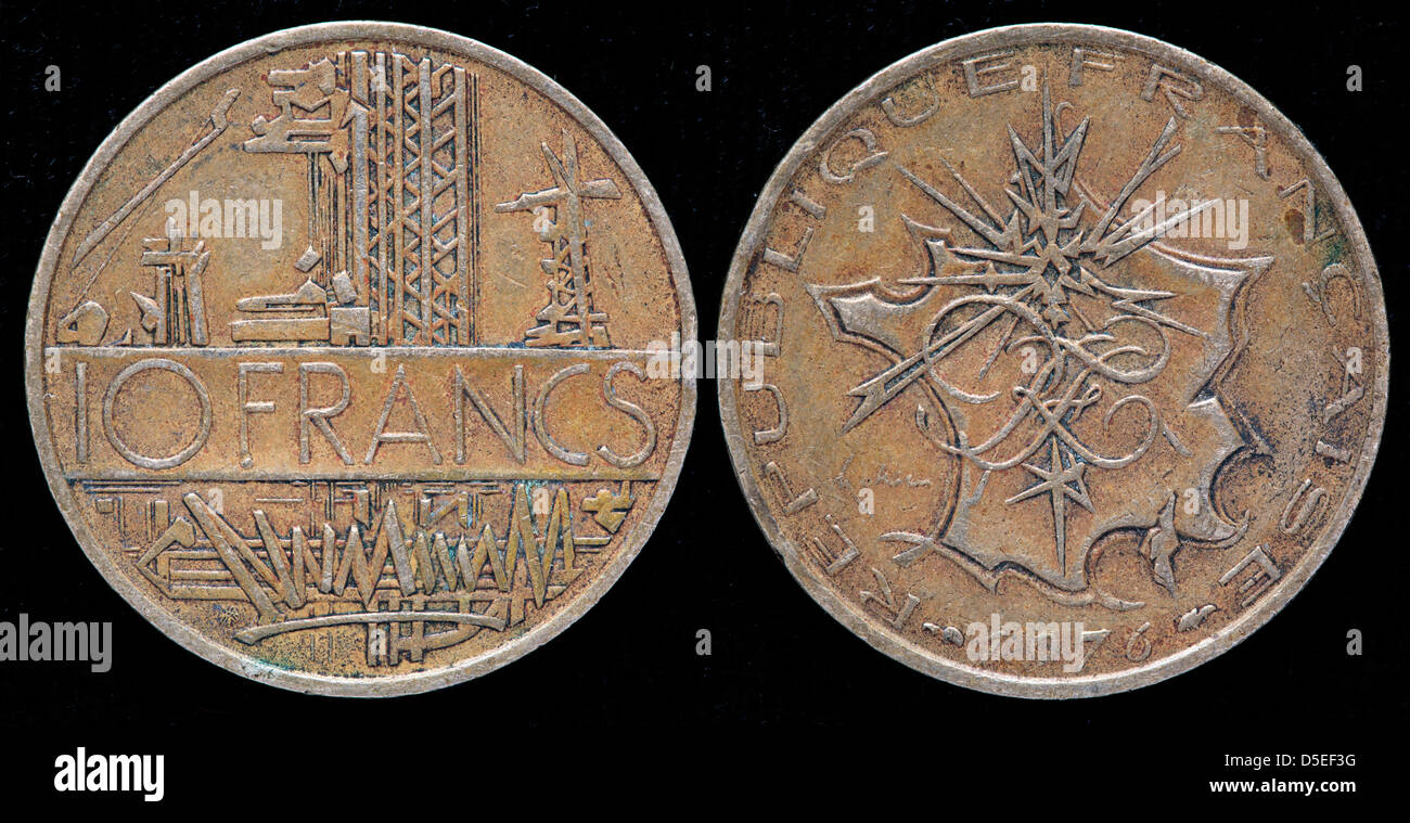 10-Franc-Münze, Frankreich, 1976 Stockfoto