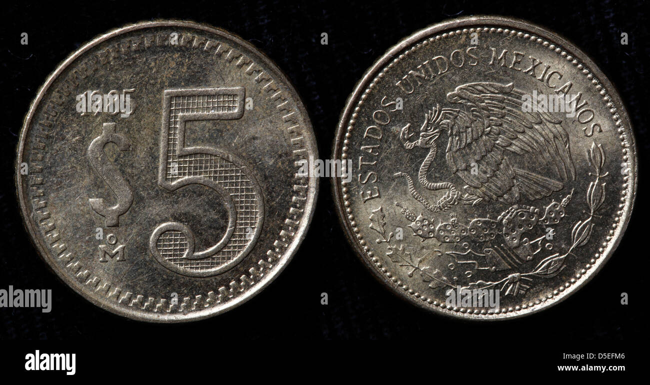 5 Pesos Münze, Mexiko, 1985 Stockfoto