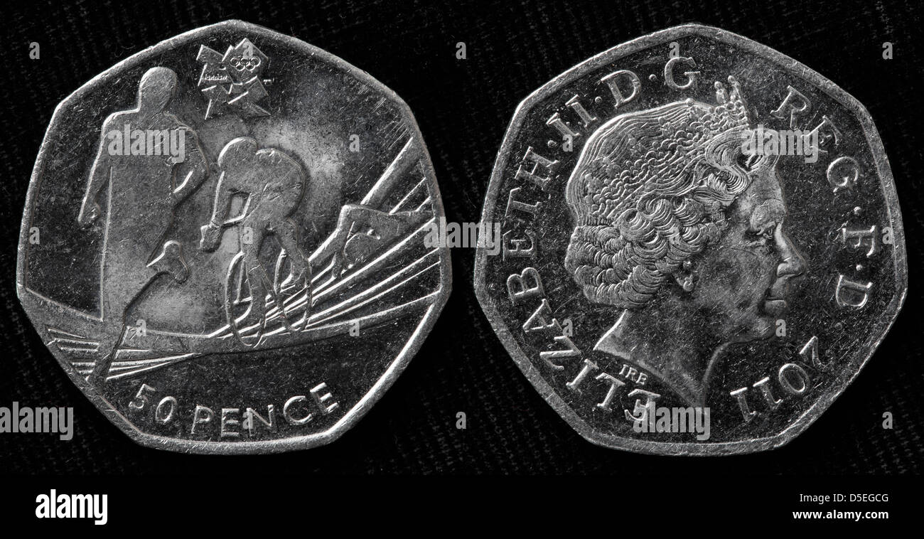50 Cent Münze, 2012 London Olympia, Triathlon, UK, 2011 Stockfoto