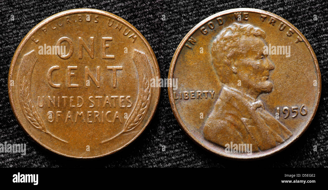 1-Cent-Münze, Abraham Lincoln, USA, 1956 Stockfoto