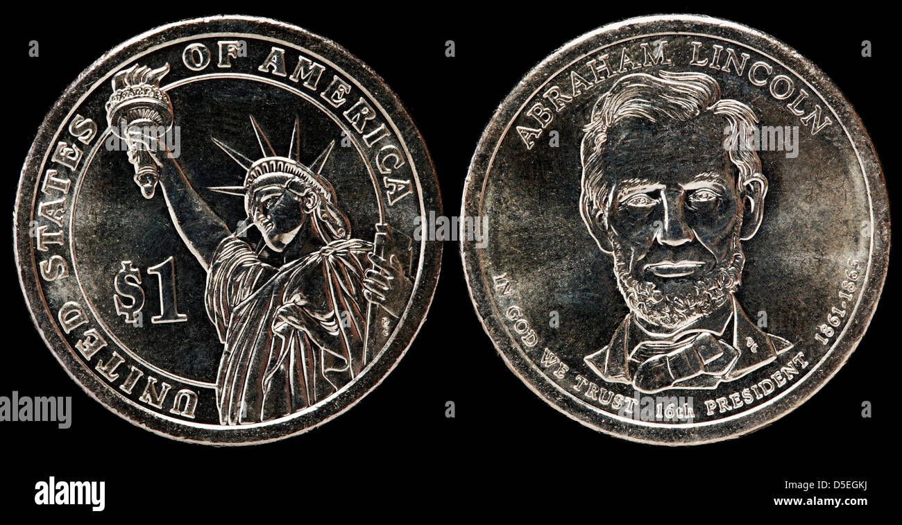 1-Dollar-Münze, Präsident Abraham Lincoln, USA, 2010 Stockfoto