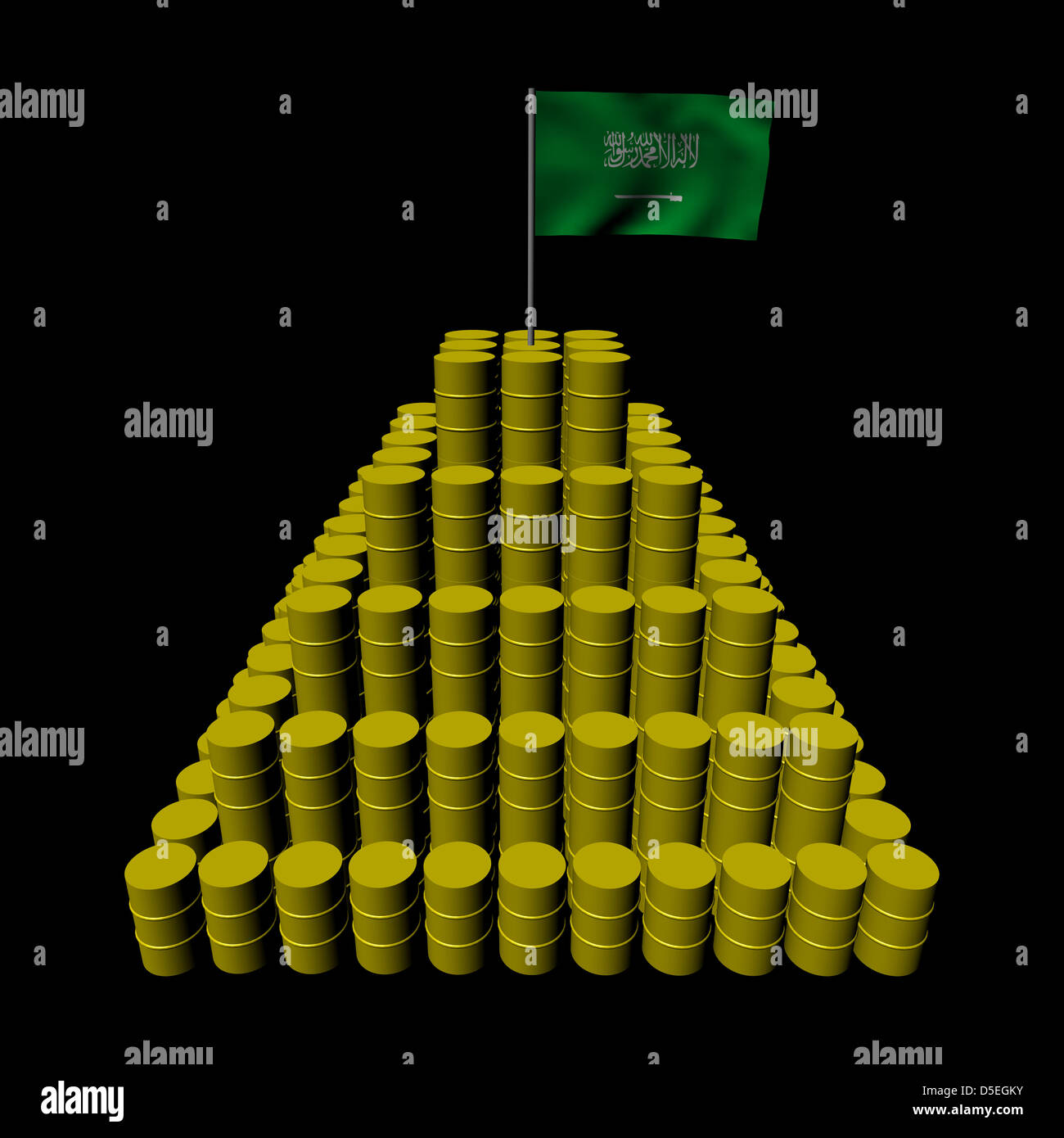 Stapel von Ölfässern mit Saudi-Arabien-Flagge-illustration Stockfoto