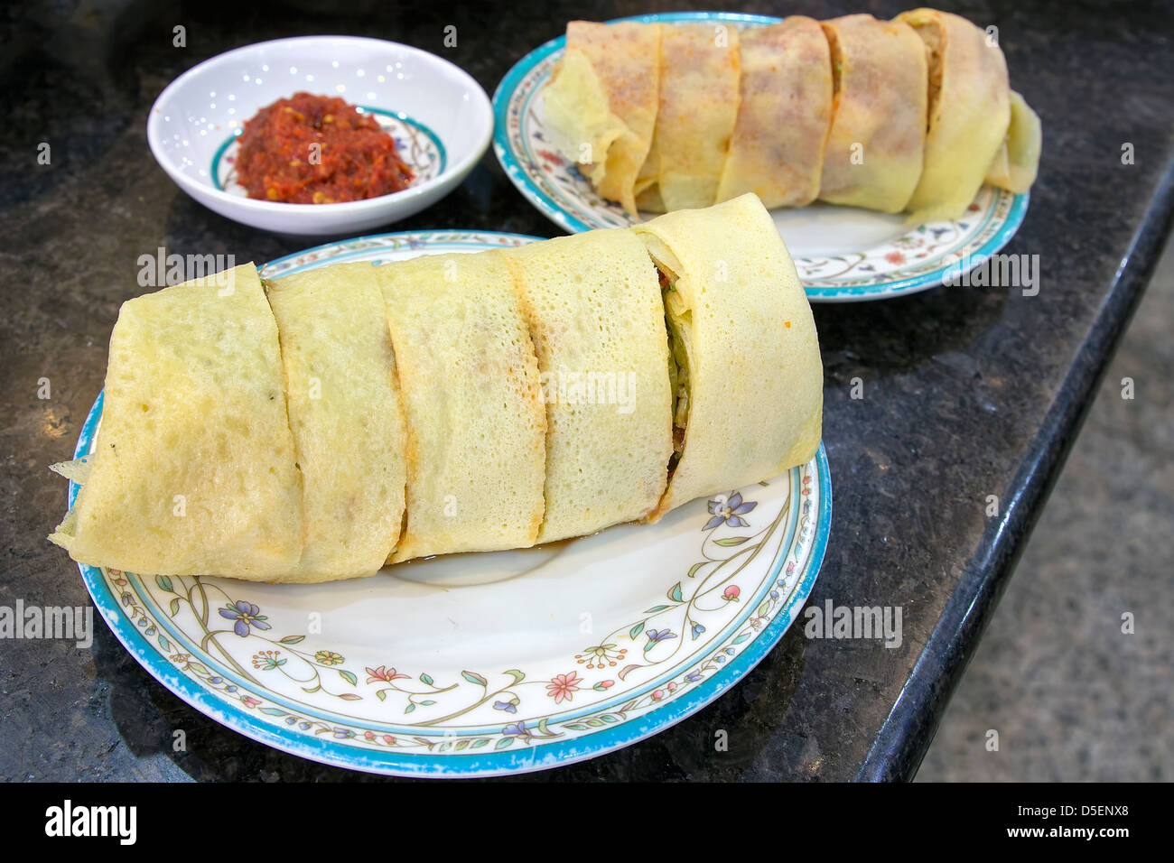 Nyonya Peranakan Popiah Wrap ohne Chili Sauce Closeup Stockfoto