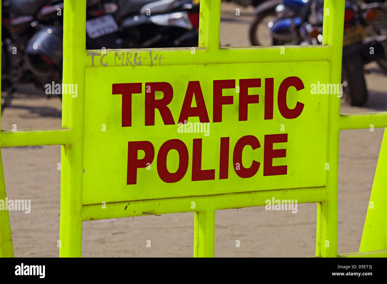 Road-Barriere von Stadt Verkehrspolizei, Indien verwendet Stockfoto
