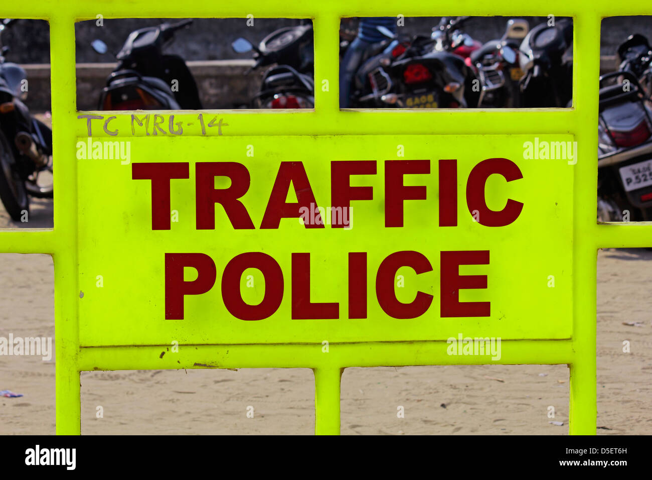 Road-Barriere von Stadt Verkehrspolizei, Indien verwendet Stockfoto