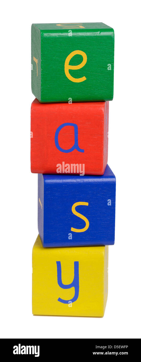 Holzklötze Rechtschreibung EASY Stockfoto
