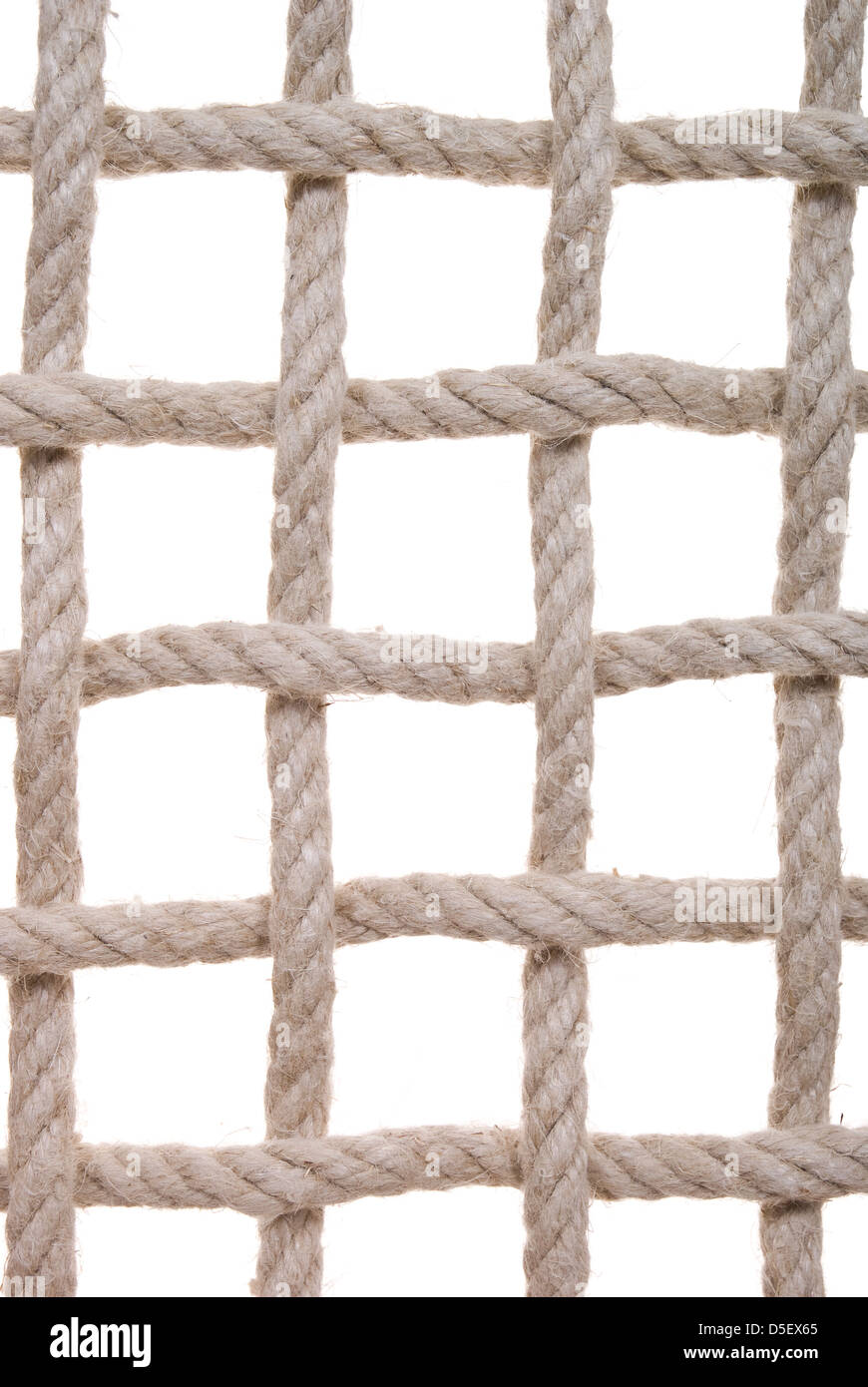 Raster aus natürlichen Seil auf weißem Hintergrund Stockfoto