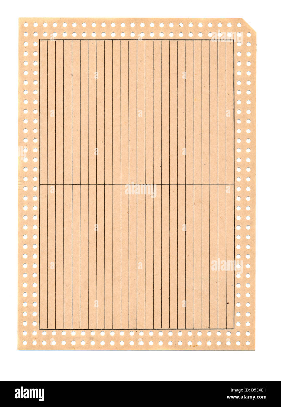 alten Katalog Perforieren Karte Papier isoliert auf weißem Hintergrund Stockfoto
