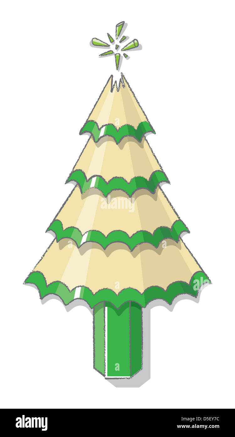 Illustration der Weihnachtsbaum von geschärften grünen Bleistift und Späne mit gebrochen für Star führen Stockfoto