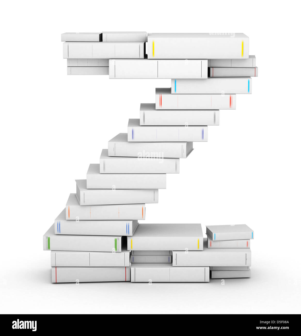 Buchstabe Z, von vielen leeren Titel Bücher in Spalte gestapelt Stockfoto