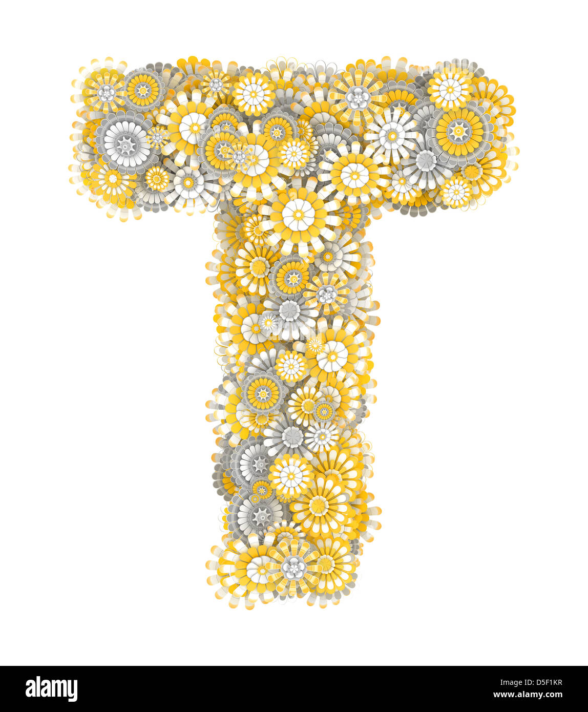 Alphabet aus den Blüten der Kamille, Brief Form T Stockfoto