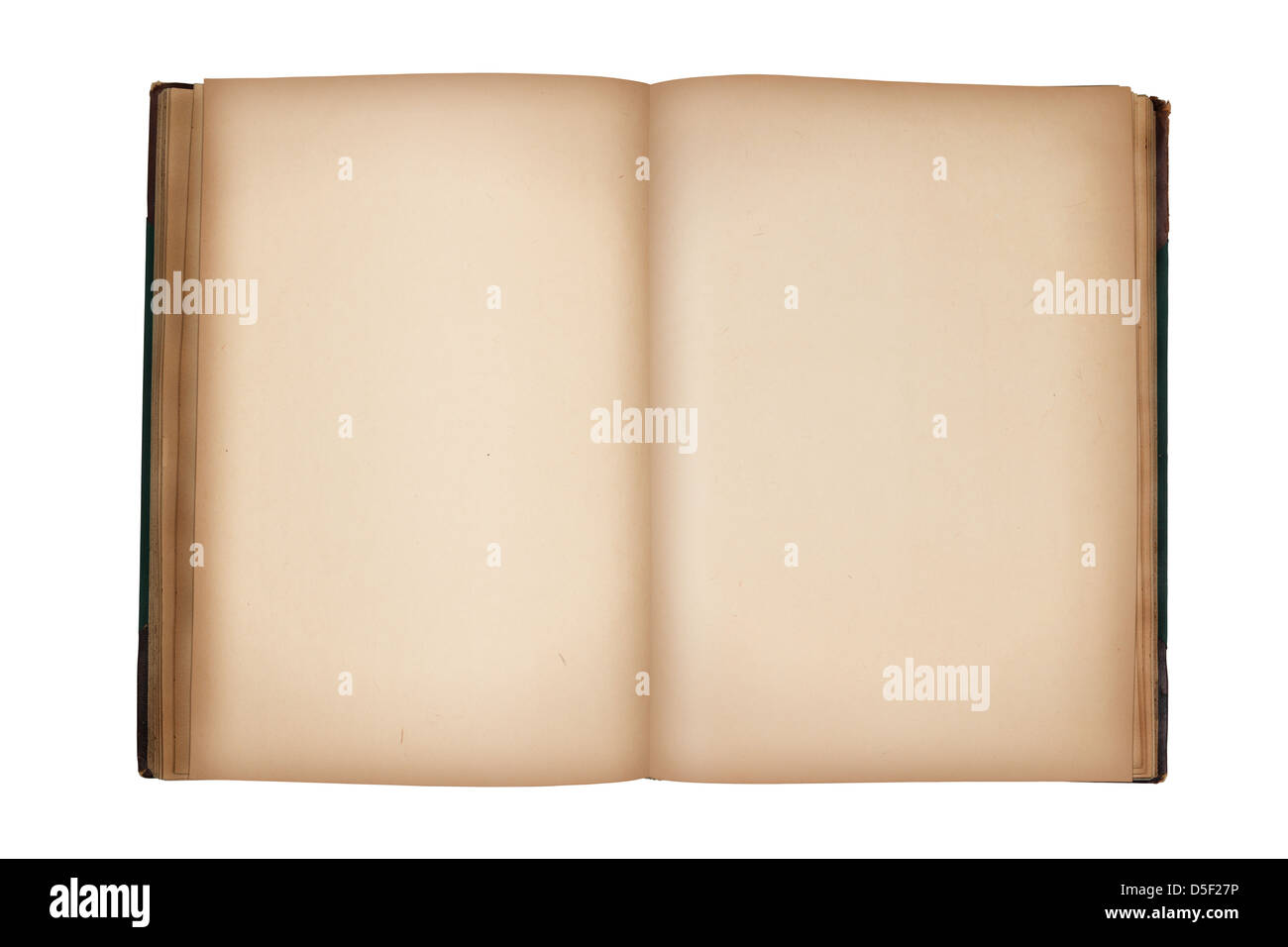 altes Vintage Buch mit leeren Seiten isoliert auf weiss zu öffnen Stockfoto