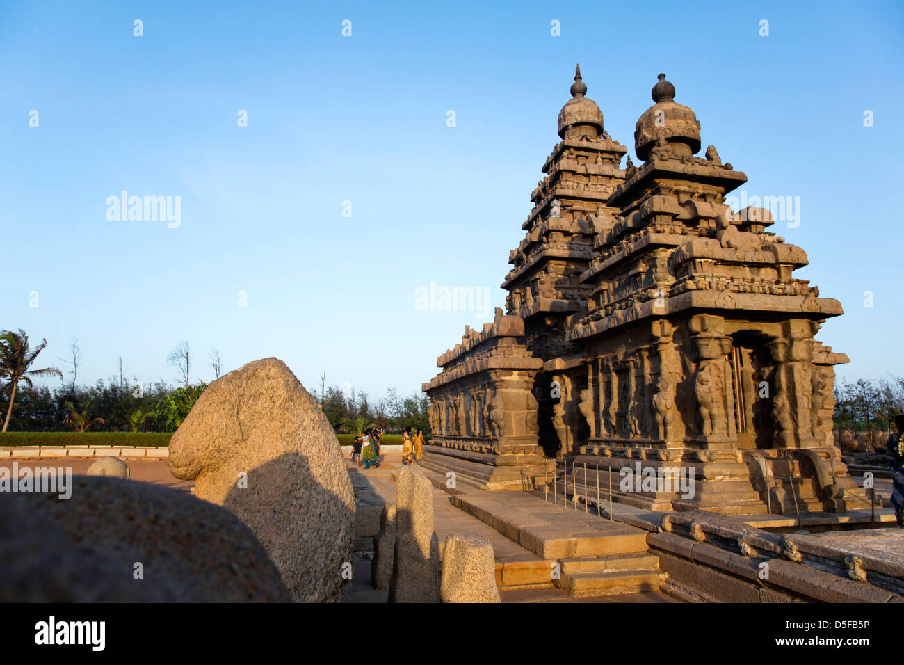 Antike Shore Tempel in Mahabalipuram, Kanchipuram Bezirk, Tamil Nadu, Indien Stockfoto