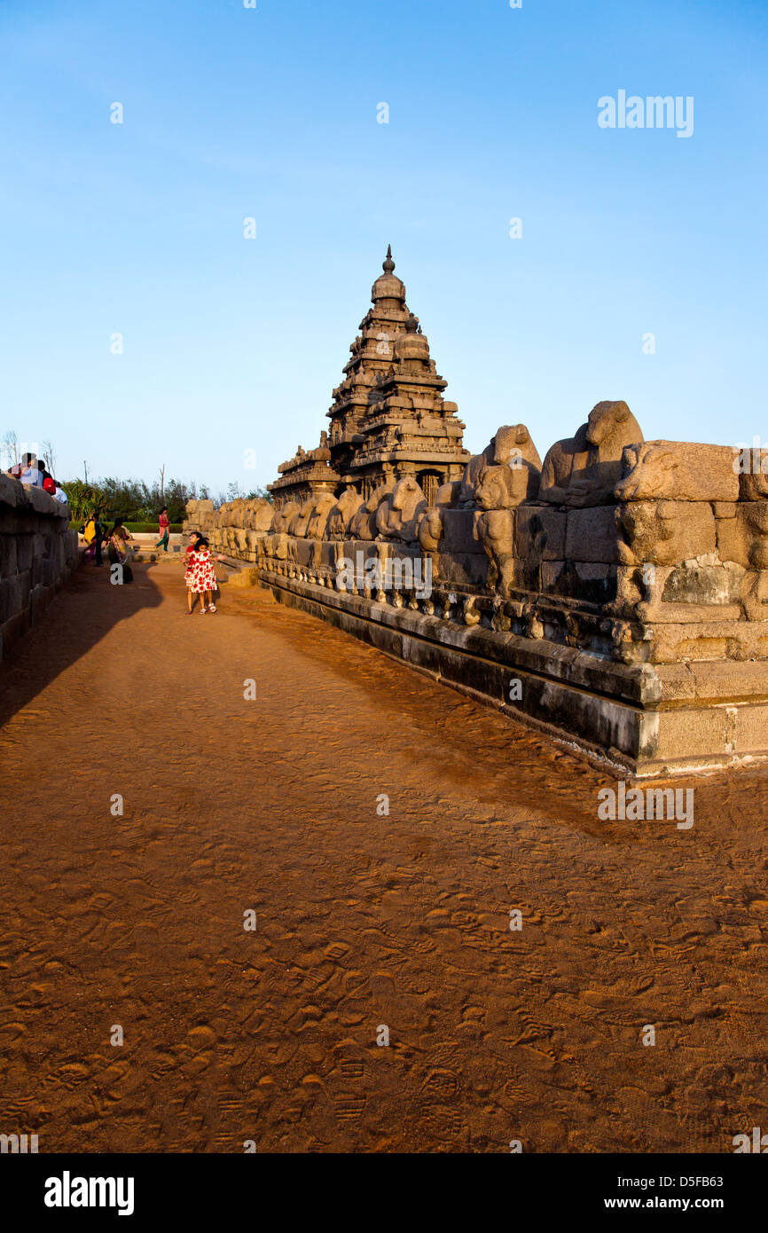 Antike Shore Tempel in Mahabalipuram, Kanchipuram Bezirk, Tamil Nadu, Indien Stockfoto