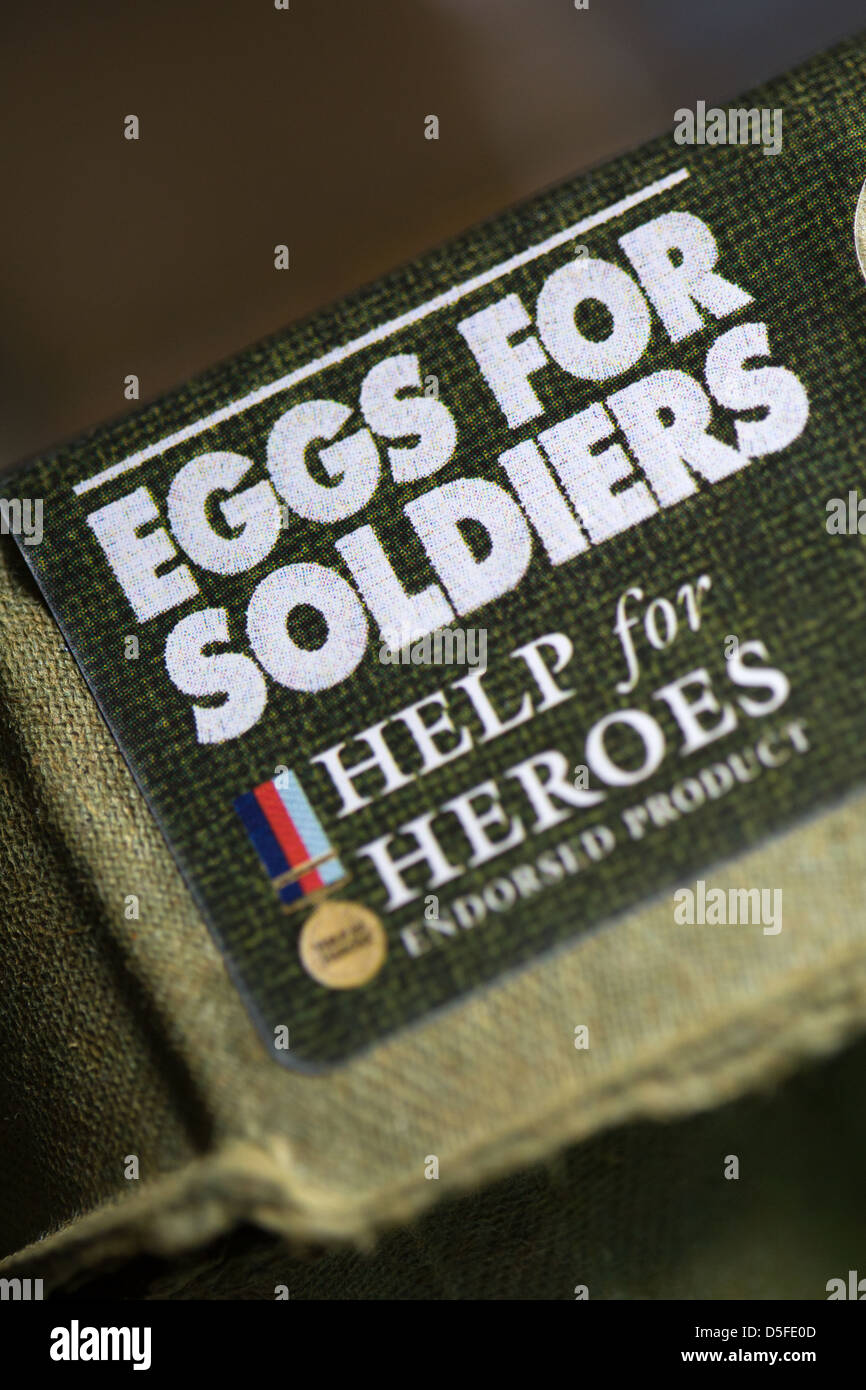 Eiern für Soldaten-Label auf einem roten Bereich Eier Stockfoto