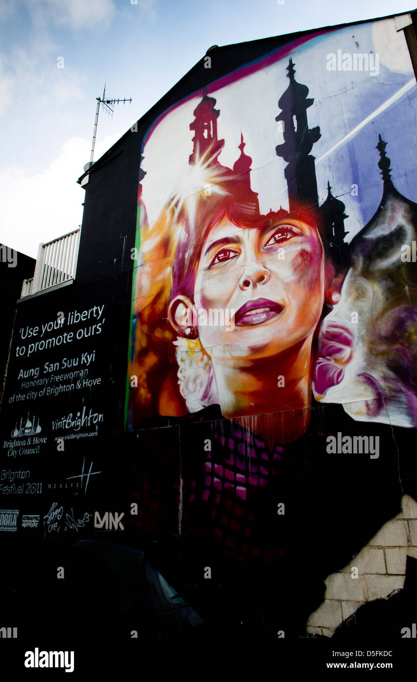 Brighton Streetart zur Unterstützung Aung San Suu Kyi von Myanmar Stockfoto