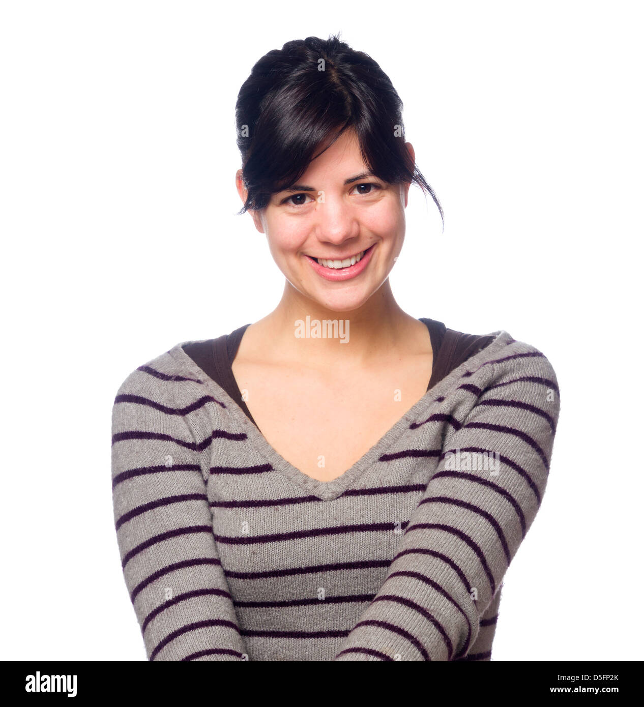 Porträt der nette junge Frau mit ihrem Haar, Blick in die Kamera Stockfoto