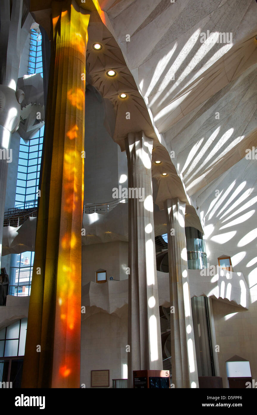 Detail des Interieurs der Sagrada Familia, Barcelona Stockfoto