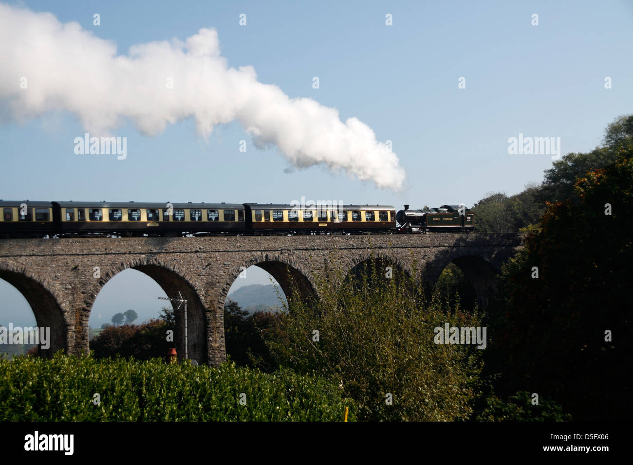 Dampfzug über Viadukt in Paignton Stockfoto