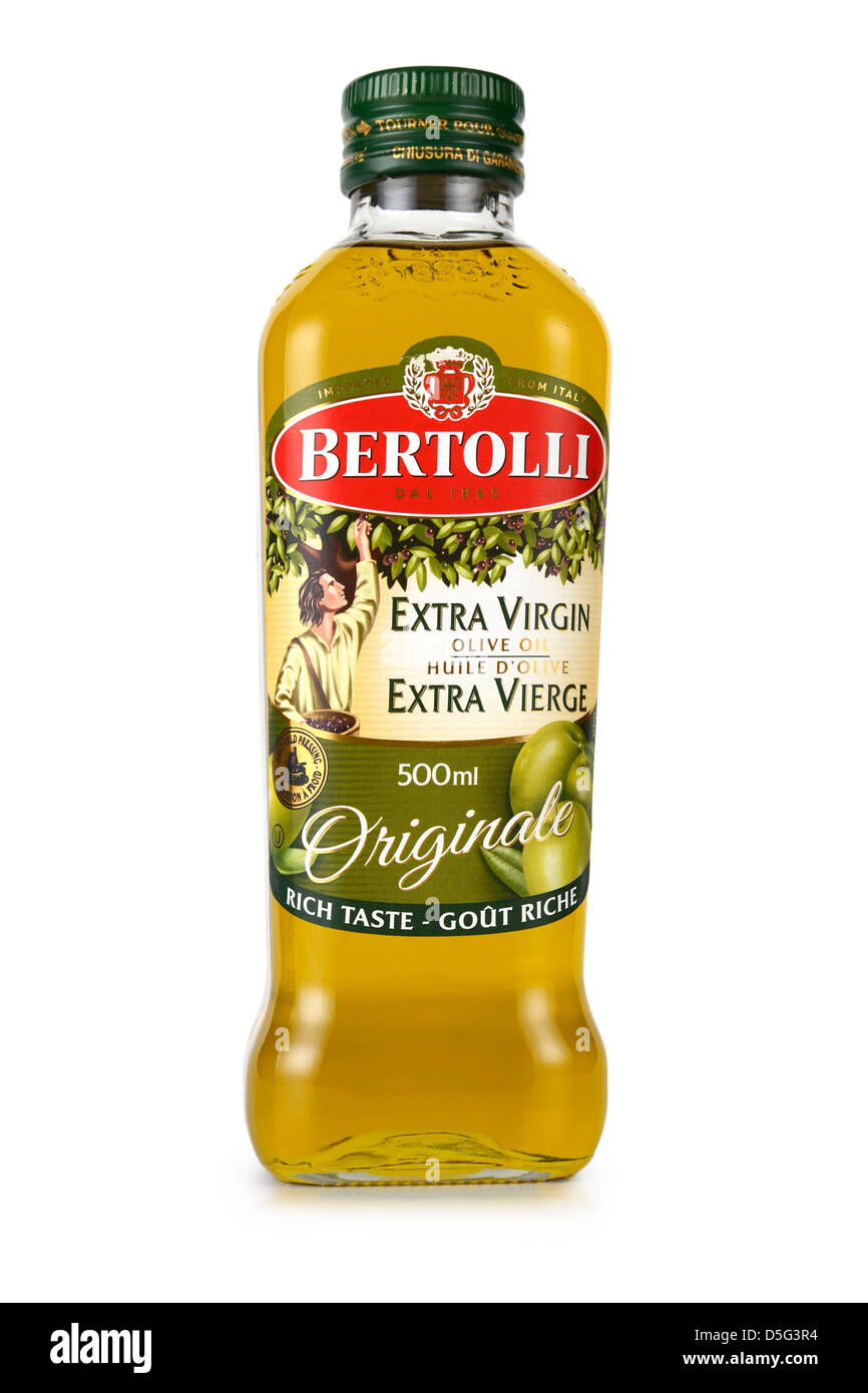 Flasche Extra Natives Olivenöl Stockfoto