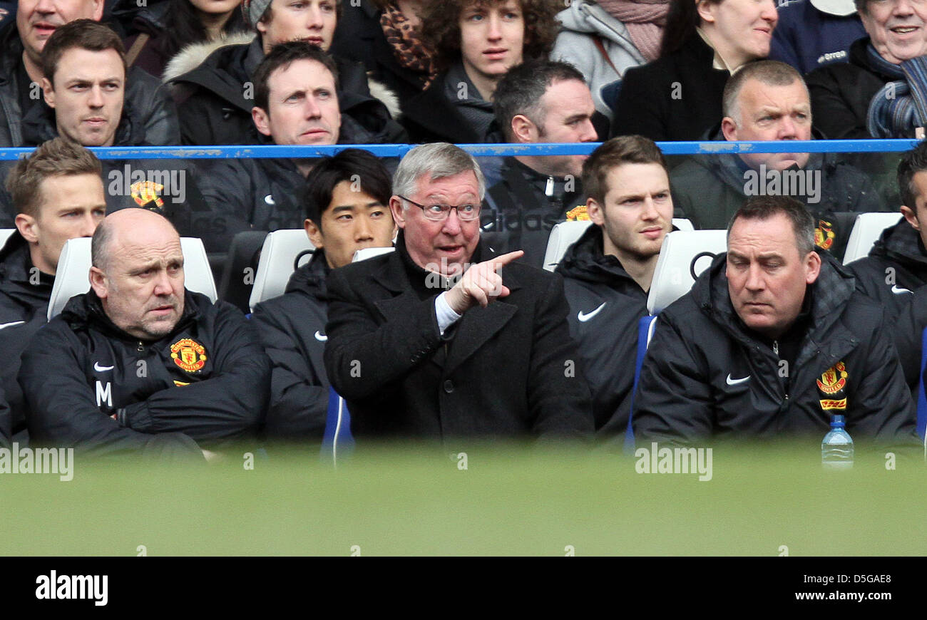 Stamford Bridge, London, UK. 1. April 2013. Chelsea gegen Manchester United – FA Cup Viertelfinal-Wiedergabe. Sir Alex Ferguson, Trainer von Manchester United.           Bildnachweis: Paul Marriott Fotografie/Alamy Live-Nachrichten Stockfoto