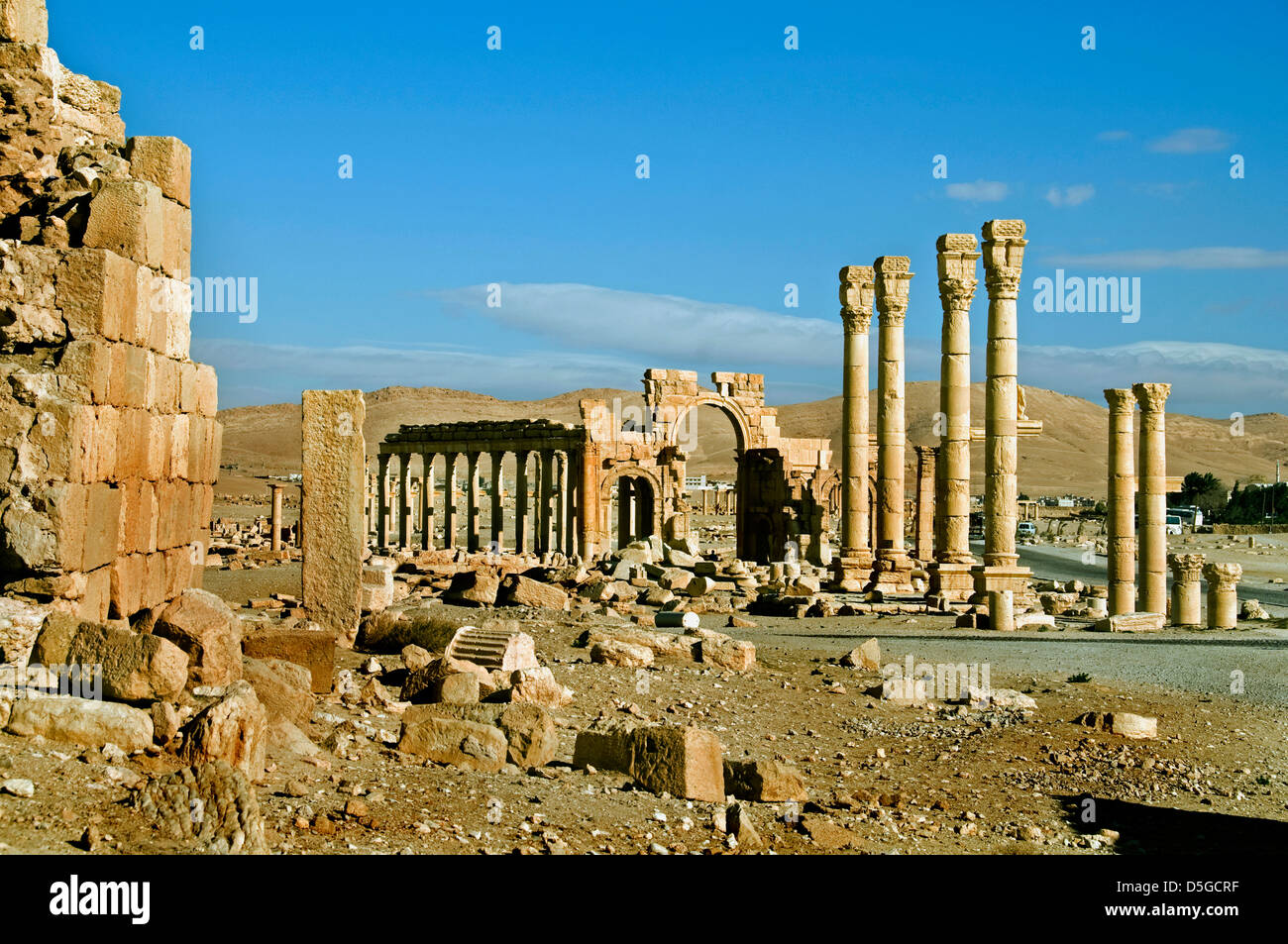 Triumph Bogen 2 Cent Palmyra römische Syrien syrische (ISIS Militanten haben den berühmten Arc de Triomphe in Palmyra zerstört) Stockfoto