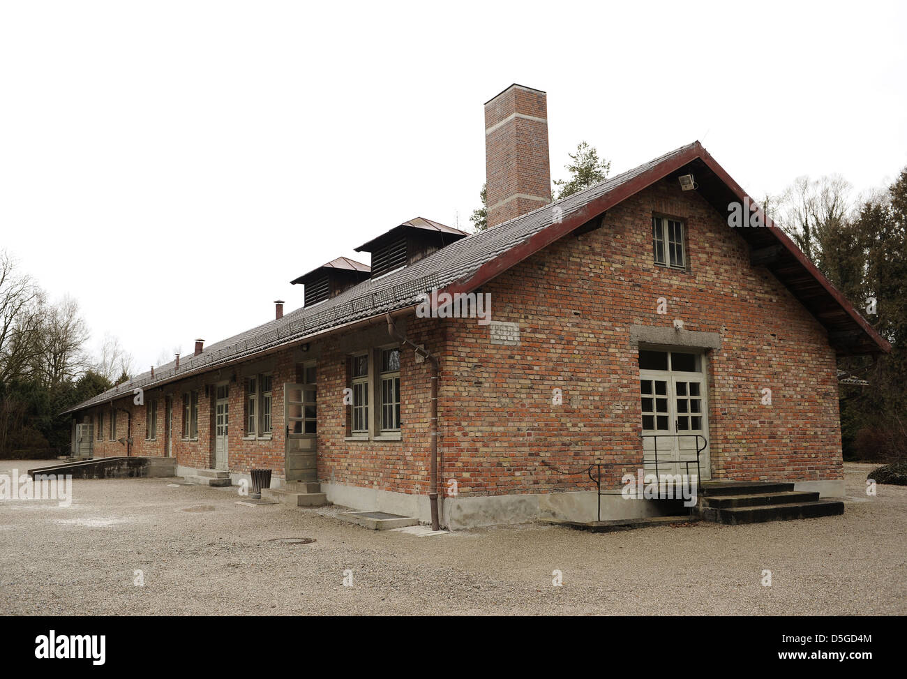 KZ Dachau. NS-Lager der Gefangenen in 1933 eröffnet. Barrack X. Gebäude wo die Krematorien und Gaskammern sind. Stockfoto