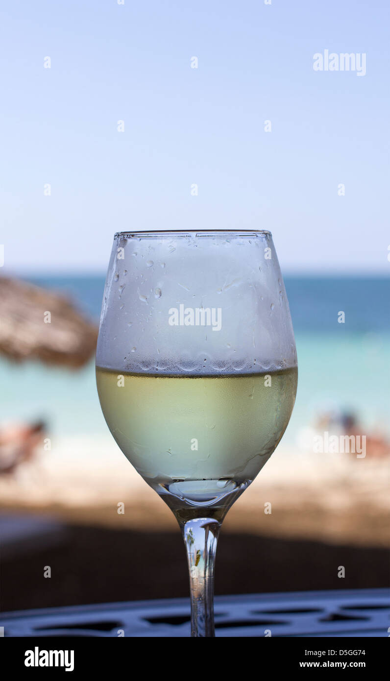 Weißwein und Meer Stockfoto