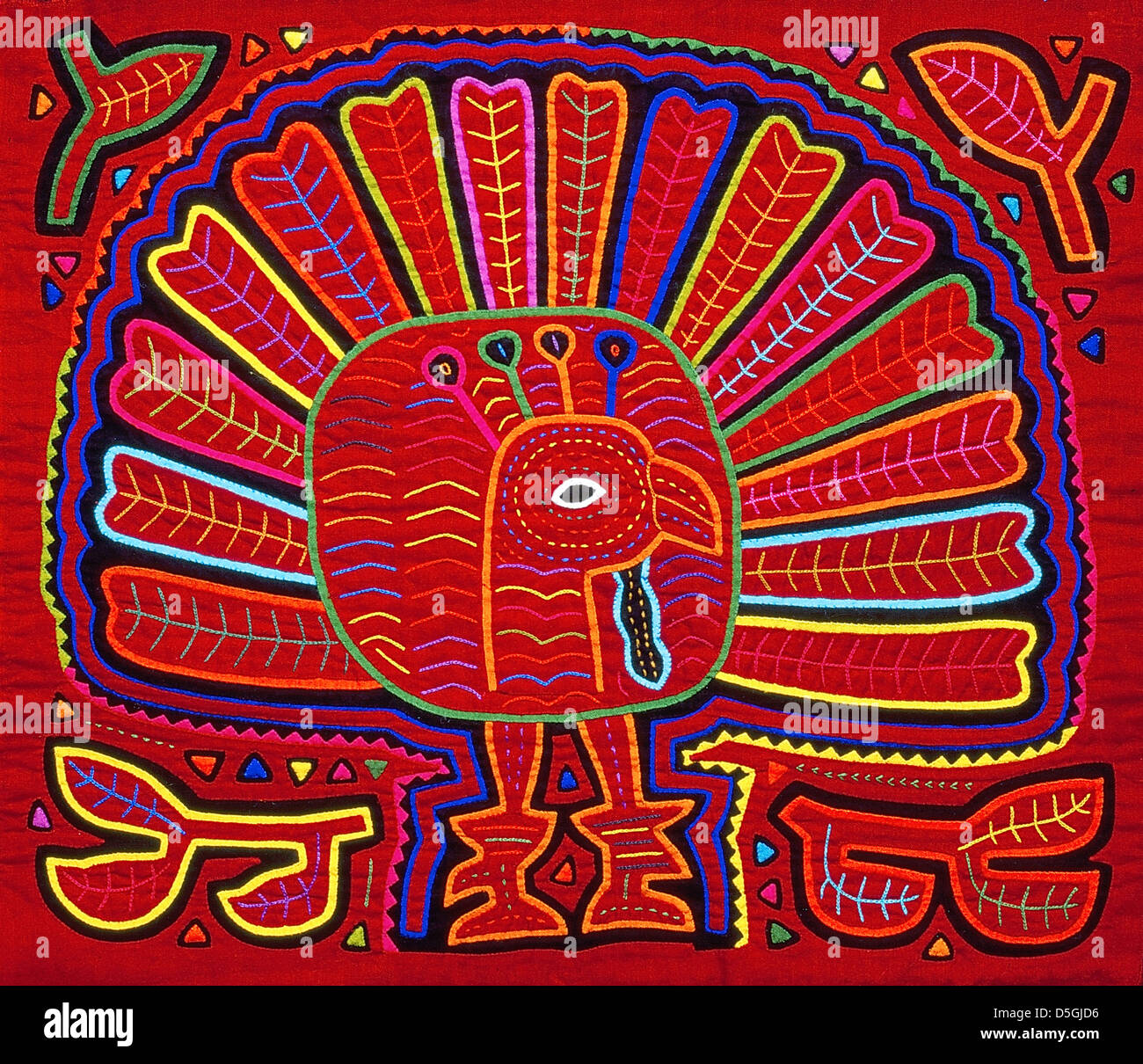 Türkei-Mola, Stoff-Dessins der Kuna-Indianer, San Blas Inseln, Panama Stockfoto
